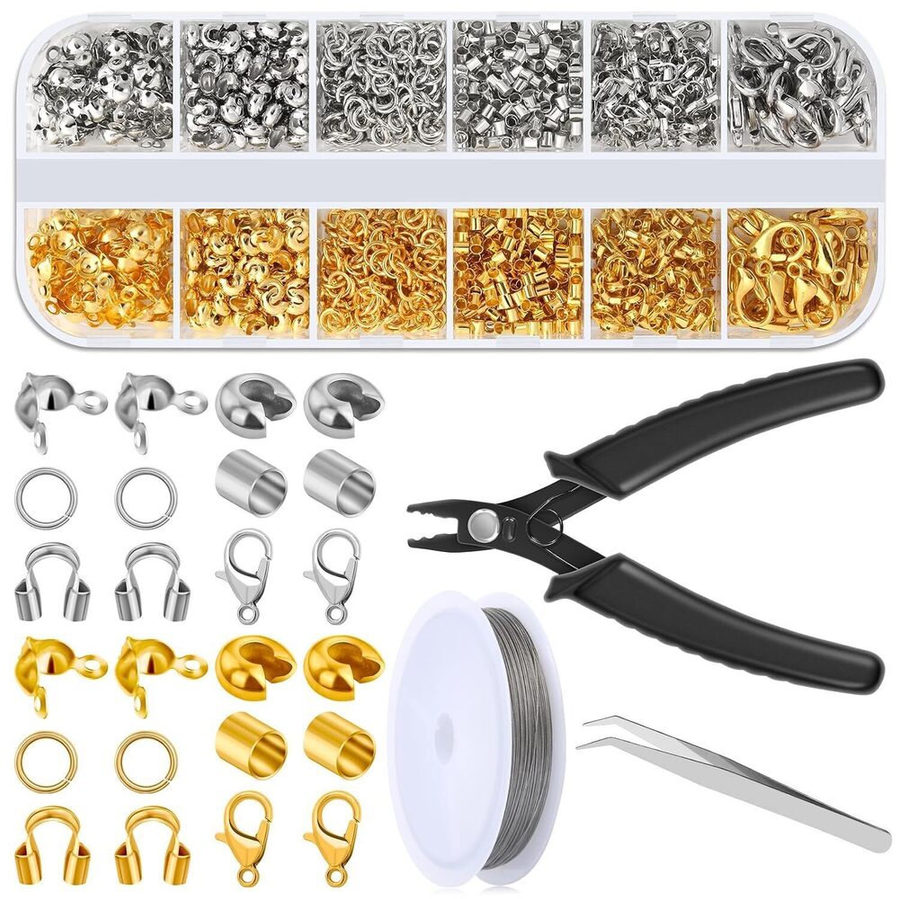 1200 Pcs Crimp Beads Supplies for Jewelry Making, Including Crimp Covers